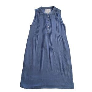 LOLA RIVER Womens LARGE Solid Pleated Button Front Swing Dress - BLUE